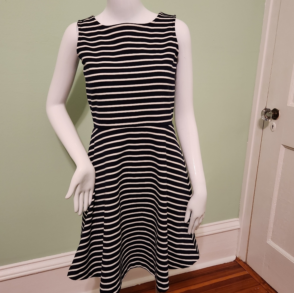 Black and White Striped Talbots Fit & Flare Dress - Size SP